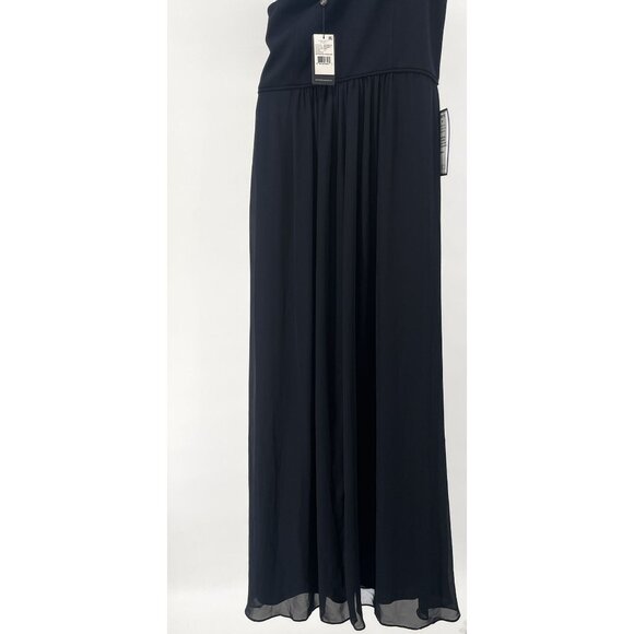 Adrianna Papell Chiffon One Shoulder Maxi Dress Gown Pleated Navy Blue 14 - Picture 10 of 14
